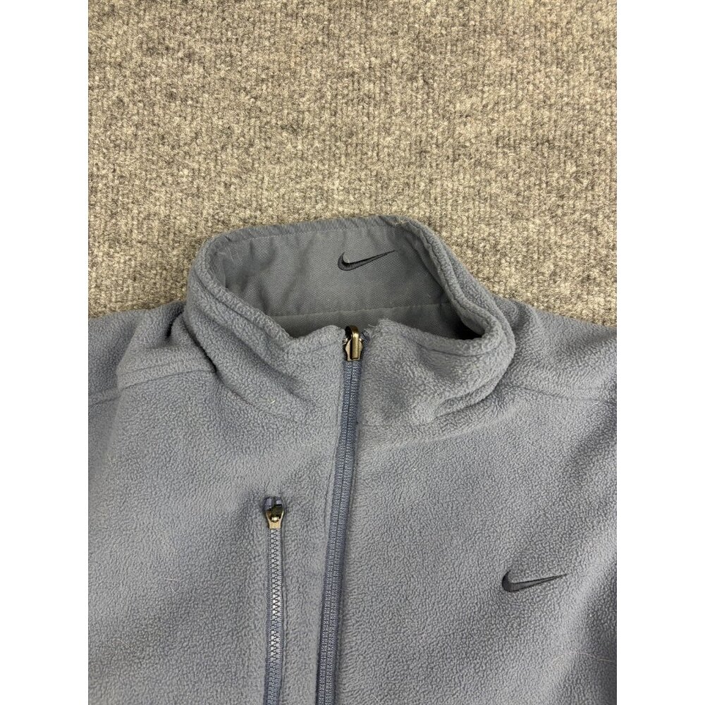 Nike Fleece‎ Vest Mens M Blue Gray Reversible Full Zip Mock Neck Swoosh Logo - Picture 2 of 10